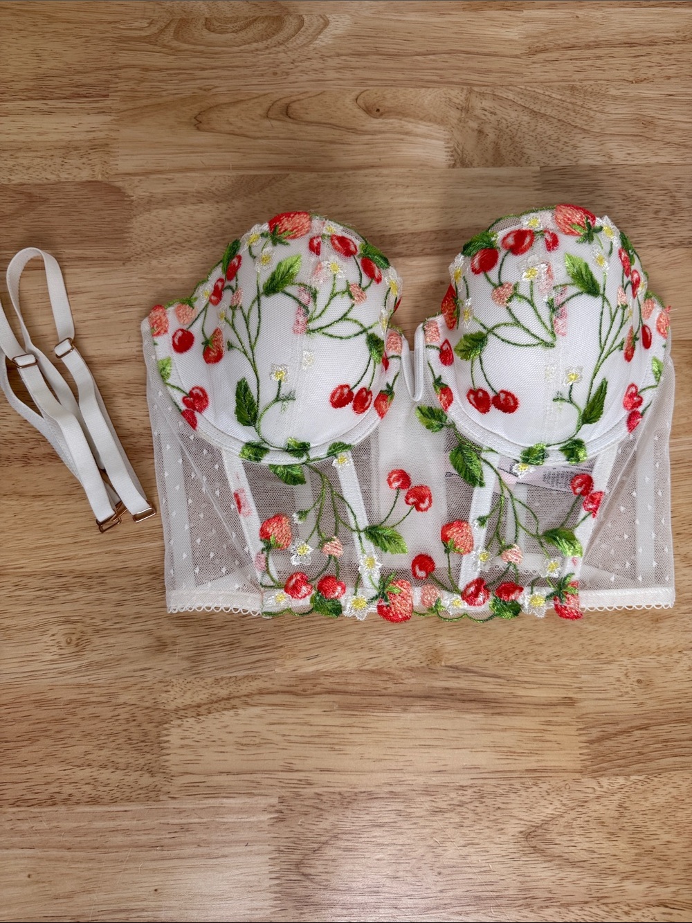 Victoria's Secret White Floral Embroidered Longline Bustier Bra